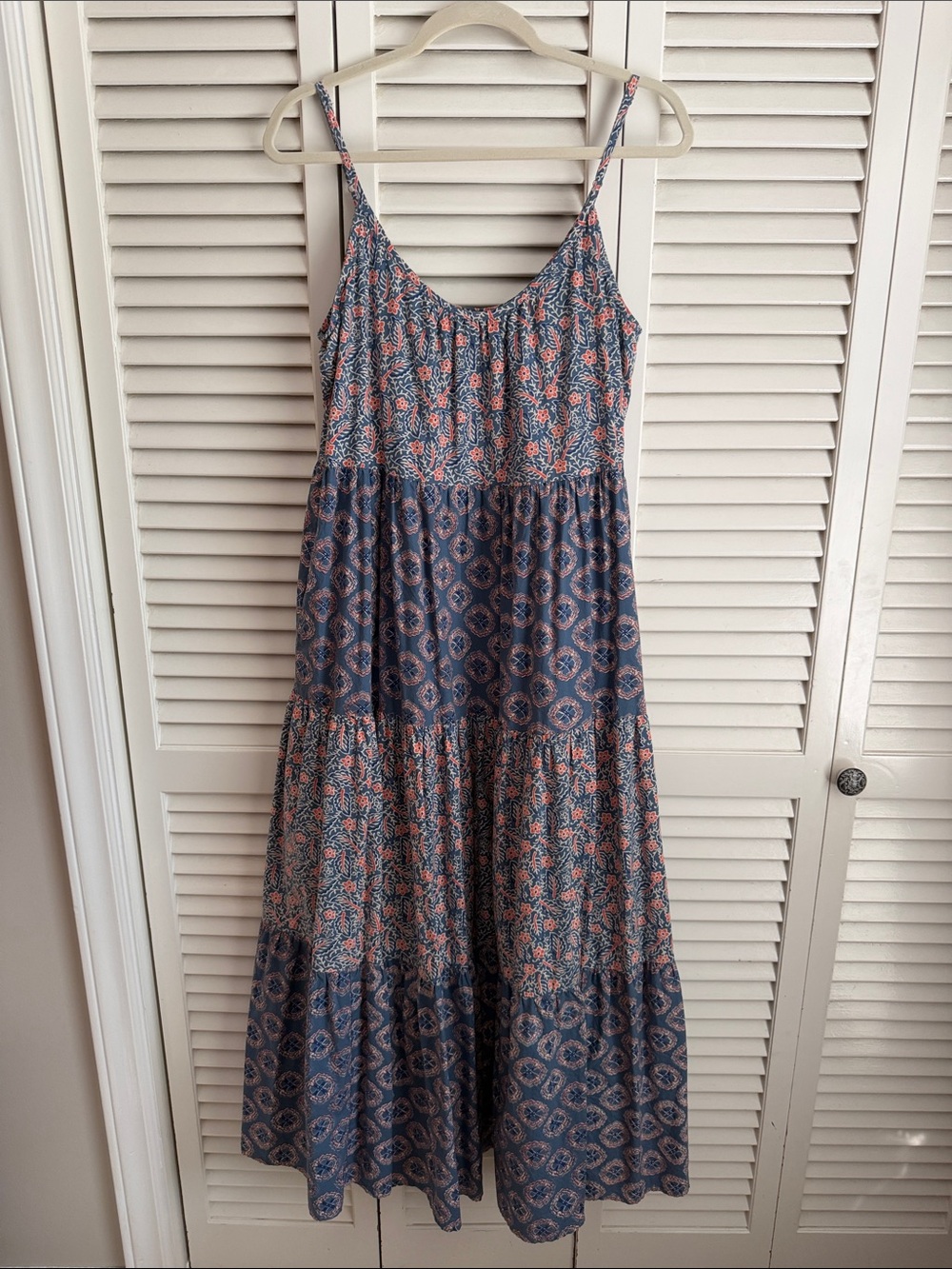 Roller Rabbit Blue and Pink Floral Tiered Maxi Dress